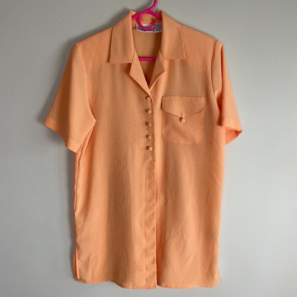 Vintage Christie & Jill Peach Short Sleeve Button Down Blouse Size Small